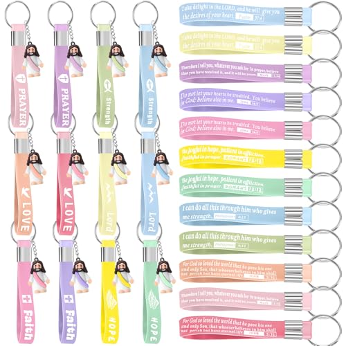 Bememo 24 Pcs Little Jesus Keychain Bulk - color: Macaron Color, style: Bible Style