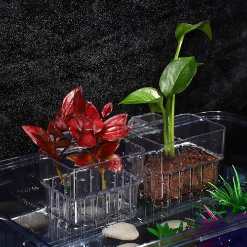 Gatuida 4 Pack Aquarium Plant Cups Clear Acrylic Fish Tank Plant Holders with Bottom Drain Holes Hanging Aquatic Planter Pots for Live Plants Aquarium Accessories