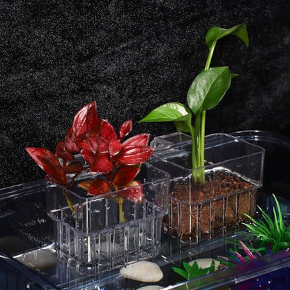 Gatuida 4 Pack Aquarium Plant Cups Clear Acrylic Fish Tank Plant Holders with Bottom Drain Holes Hanging Aquatic Planter Pots for Live Plants Aquarium Accessories
