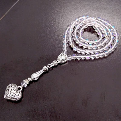 ALBASHAN Tasbih 6mm 99 white crystal stone prayer beads Muslim Eid ramadan gift misbaha bracelet Islamic accessories Rosary - size: 6mm × 100beads