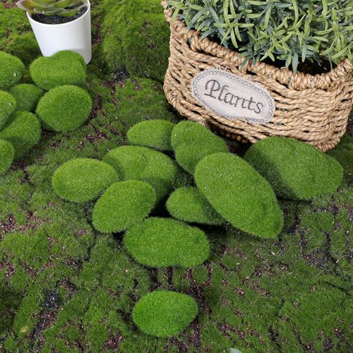 80 PCS Artificial Moss Rocks 5 Size Decorative Moss Stones Green Moss Covered Stones Fake Moss Rocks Decor for Floral Arrangements Crafting