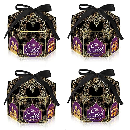 Estivaux 12 Pack Eid Mubarak Boxes, Ramadan Candy Box Eid Gift Bags, Goodie Boxes Black Ramadan Treat Storage Case with Ribbon for Party Decorations - color: Style 1