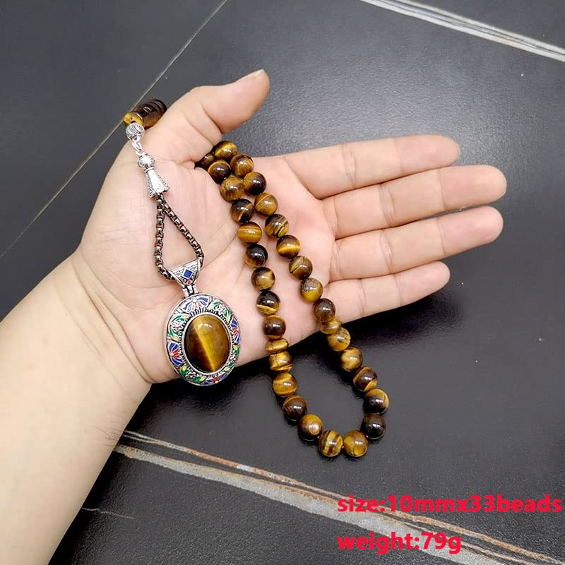 ALBASHAN Tasbih Men Natural Tiger Eye Stone Prayer Beads Muslim Misbaha 33 45 51 66 99 100Beads Professional Rosary Bead (12mmx45beads) - color: 12mmx45beads