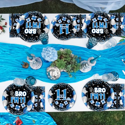 Qyeahkj 100 Pcs 11th Birthday Decorations for Boys Official Teen Supplies Plate Napkin Forks Set Disposable Blue 11th Birthday Tableware Paper Plates Dinnerware for Kids Teenager Favors Serve 25 - style: 11th birthday