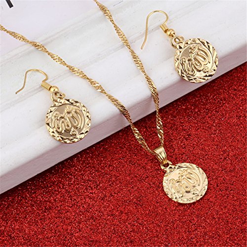 Chuangbang Jewelry Copper Necklace Pendant Earrings for Women Ethnic Islamic Religion Muslim Coin Set