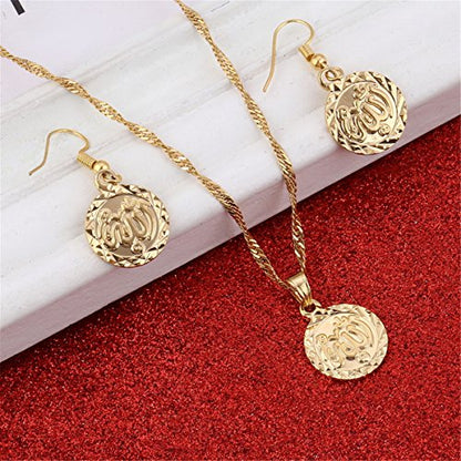 Chuangbang Jewelry Copper Necklace Pendant Earrings for Women Ethnic Islamic Religion Muslim Coin Set