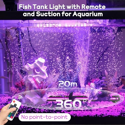 Submersible Fish Tank Aquarium Light: Underwater Aquarium Bubble Lights with Adjustable Brightness Colors -IP68 Waterproof Bubble Lights with Remote and Suction Cups for 20-25 inch Aquarium Fish Tank - size: 20 inch Nanoscale Bubbles