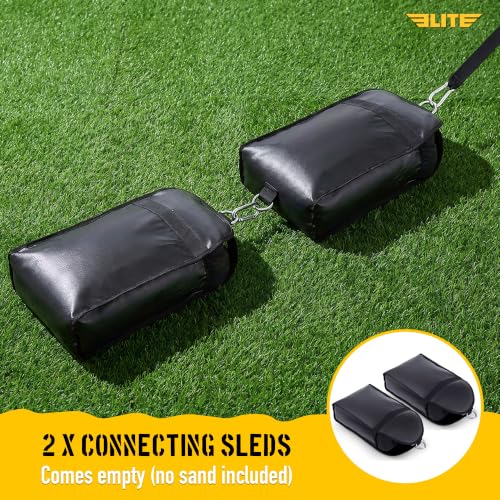 Elite Twin Sand Bag Sled Workout Sled – Waterproof UNFILLED Weight Sled Trainer with 6-Level 10–60 lb Resistance Pull System, Adjustable Waist Strap for Speed, Strength, Endurance & Agility Training