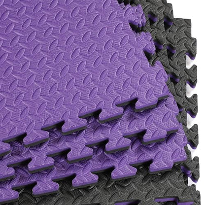Xspec 1" Extra Thick 48 sq ft Reversible EVA Gym Foam Floor Mat Tiles (24" x 24"), Steel Pattern, 12 pcs, Black/Purple - color: Black/Purple