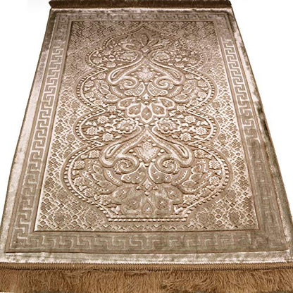 Modefa Luxury Velvet Plush Muslim Prayer Rug - Paisley (Golden Beige) - color: Golden Beige