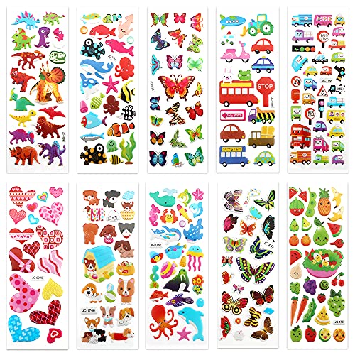 SAVITA 3D Stickers for Kids & Toddlers 500+ Puffy Stickers Variety Pack for Scrapbooking Bullet Journal Including Animal, Numbers, Fruits, Fish, Dinosaurs, Cars and More…