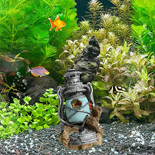 Saim Aquarium Ornament Realistic Hollow Hole Kerosenes Lamp Fish Tank Decoration for Betta Goldfish, Cichlid, Shrimp Breeding, Pleco Cave Natural Aquarium Decor