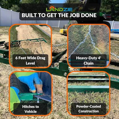 The Original 6FT Drag Harrow Driveway Grader, 55 LB Heavy Duty Tow Behind Lawn and Landscape Rake, Gravel Driveway Drag, Power Rake , Lawn Leveler - style: 6' Level