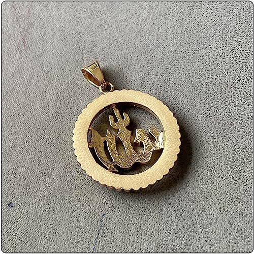 Hip Hop Stainless Steel Iced Out Hollow Allah Pendant Round Necklace - color: Gold