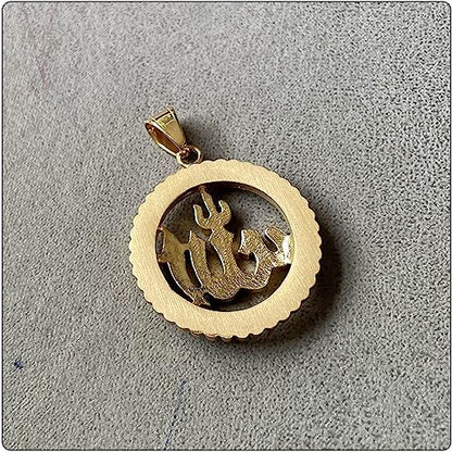 Hip Hop Stainless Steel Iced Out Hollow Allah Pendant Round Necklace - color: Gold