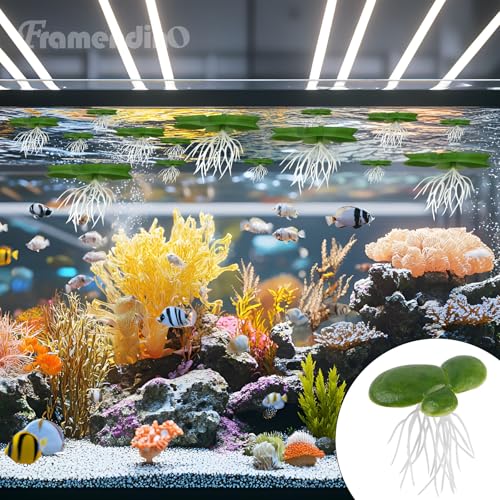 Framendino, 54 Pack Floating Aquarium Plants Artificial Plastic Fake Duckweed Simulation (3 Size) - size: 54 Pack