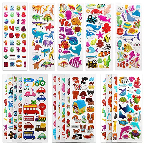 Puffy 3D Sticker for Kid & Toddler 500+ Variety Pack Cute Scrapbook Sticker | Craft for Scrapbooking Journal Gifts and Rewards Including Animal, Numbers, Fruits, Fish, Dinosaurs, Cars and More… - style: Basic Style 2