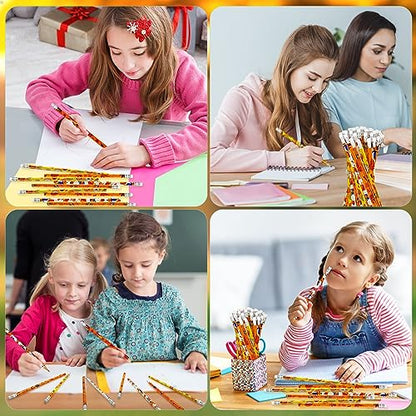 Cinrobiye 100 Pieces Fall Thanksgiving Day Pencils with Eraser Holiday Fall Maple Leaf Autumn Pumpkins Wood Scarecrow Acorns Pencils for Harvest School Party Gift Supplies - style: Fall