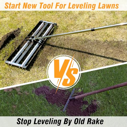 Updated Lawn Leveling Rake 40"x10", Lawn Leveler with Aluminum Rollers | Yard Leveling Rake Stainless Steel with 27-80" Adjustable Handle, Heavy-Duty Ground Leveler Suit for Garden, Golf Lawn, Farm - size: 40''x10'' With Roller (Black)