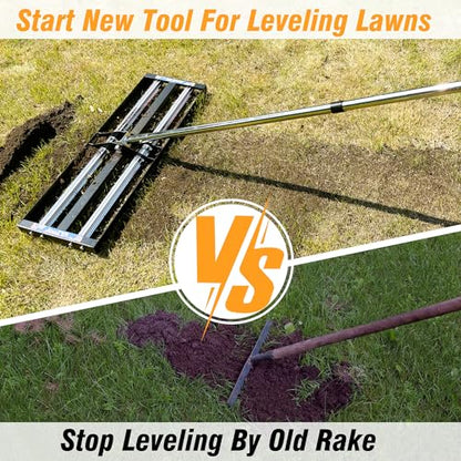 Updated Lawn Leveling Rake 40"x10", Lawn Leveler with Aluminum Rollers | Yard Leveling Rake Stainless Steel with 27-80" Adjustable Handle, Heavy-Duty Ground Leveler Suit for Garden, Golf Lawn, Farm - size: 40''x10'' With Roller (Black)