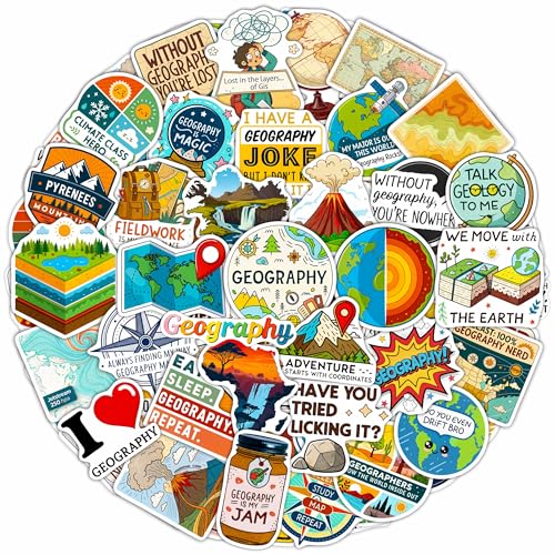 100Pcs Geography Stickers for Water Bottle, Laptop, Geography Gifts - Map, Globe, Social Studies Stickers Gifts - Gift for Women & Men - color: Geography Stickers