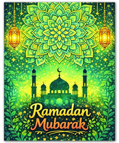 ZUKIY Islamic Wall Art - Mandala Mosque Glow - Muslim Wall Decor for Living Room - Islamic Home Decor - 8x10 Unframed Poster - color: Mandala Mosque Glow