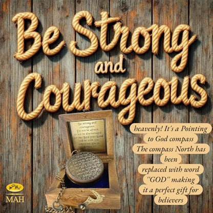 Bible Verse Brass Compass – “Be Strong and Courageous” (Joshua 1:9) | Christian Gift for Graduation, Baptism, Confirmation – Religious Keepsake for Boys, Girls, Teens, Men, Pastors & Church Events - style: Be Strong – Edition 2