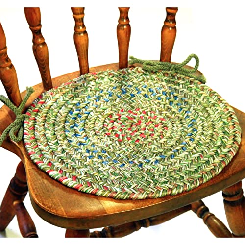 Rhody Rug Sophia SO65 Moss Green 15" x 15" Chair Pad Set-of-4 - Round Chair Cushion with Ties for Round Shaped Patios, Dining Room Seat - Seat Cushions, Ideal as Home Decor - Made in USA