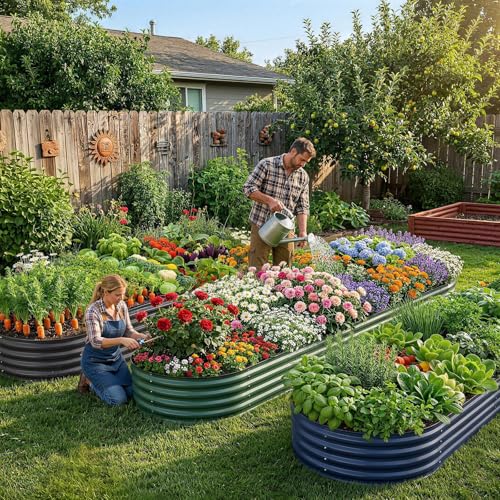Land Guard 2 Pcs 6ft Metal Raised Garden Bed, 6 x 3 x 1 Galvanized Planter Raised Beds for Vegetables, Grey - color: 2-grey, size: 6×3×1ft(2pcs）