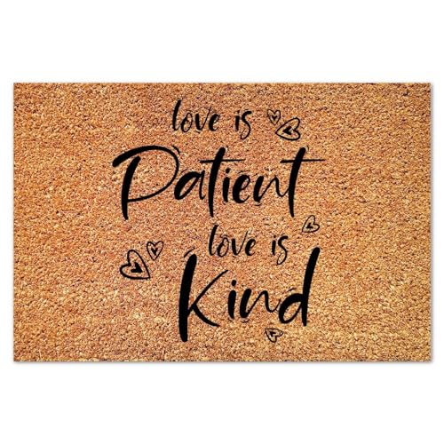 Love is Patient,Love is Kind Coir Mat Door Mat Bible Scripture Rustic Weather Resistant Non Slip Mat for Entrance Porch Patio Apartment 16x24in - color: Style-5, size: 2' x 1'4" (Rectangular)