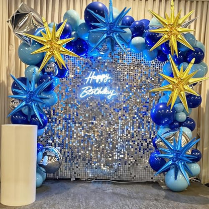 Blue Gold Star Balloons, 6PCS 22 Inch Foil Explosion Star Balloons - color: Dark Blue Gold