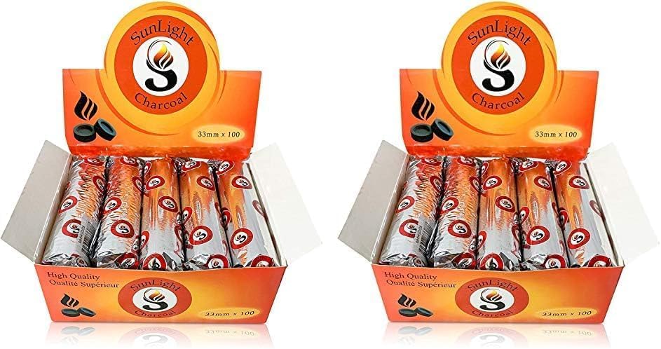 Sunlight® Charcoal Tablets for Incense– Quick Light Charcoal Tablets – Charcoal Disk Lights – 33 mm Resin Burner Rolls – – Charcoal Burner - Instant Fire Coal Tablet (100 Count (2 Pack).) - size: 100 Count (2 Pack).