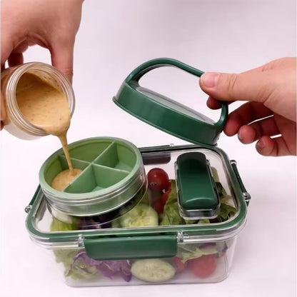 Portable Plastic Salad Case Container with Leak Proof Oats Container Reusable Keep It Fresh Vegetable Storage Box (Rectangle) - color: Rectangle