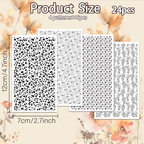 OLYCRAFT 24Pcs Black and White Pattern Clay Transfer Paper 4 Styles Leopard Print Transfer Paper for Polymer Polymer Clay Transfer Sheets Small Transfer Paper for Clay Earrings Jewelry Making - style: Black and White