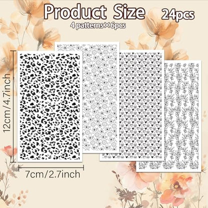 OLYCRAFT 24Pcs Black and White Pattern Clay Transfer Paper 4 Styles Leopard Print Transfer Paper for Polymer Polymer Clay Transfer Sheets Small Transfer Paper for Clay Earrings Jewelry Making - style: Black and White