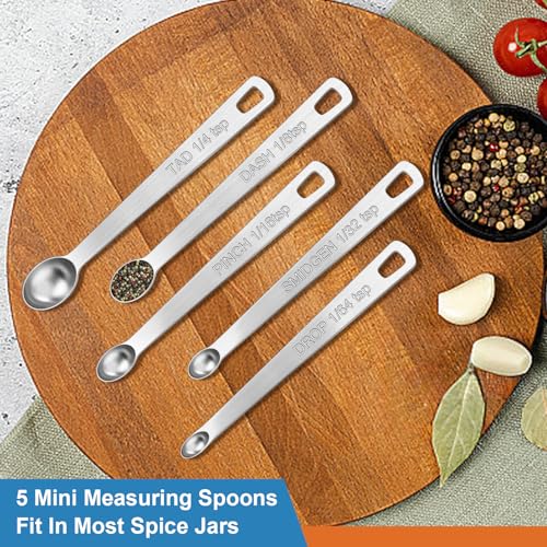 Wildone Stainless Steel Magnetic Measuring Spoons with Strong Magnets, 14pc | Including 8 Double Sided Magnetic Measuring Spoons, Leveler and 5 Mini Spoons for Spice Jar and Liquid Measuring, Multicolor - color: Multicolor