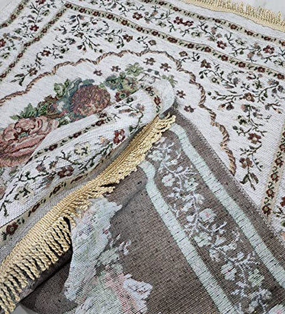Islam Portable Sajadah Carpet Islam Thin Prayer Mat AMN-211 Floral Design Travel Rug Muslim Gift (White) - color: White
