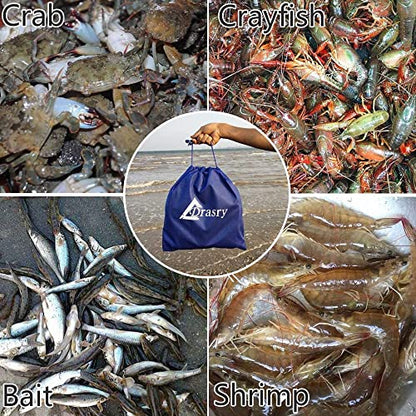 Drasry Crab Trap Bait Lobster Crawfish Shrimp Portable Folded Cast Net Magic Collapsible Fishing Traps Nets Accessories for Blue Crabs - color: Black, style: 1pcs 23.6 X 11.8in (0.39 Mesh)