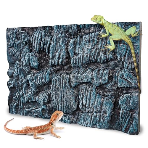 17.7x11.8in Rock Terrarium Background,3D Reptile Tank Background Board,Amphibian Stereo Backdrop Wall,Lizard Snake Gecko Spider Turtle Fish pet silo Background Decorative Panel(Blue) - color: Blue-17.7"*11.8"（1pcs）