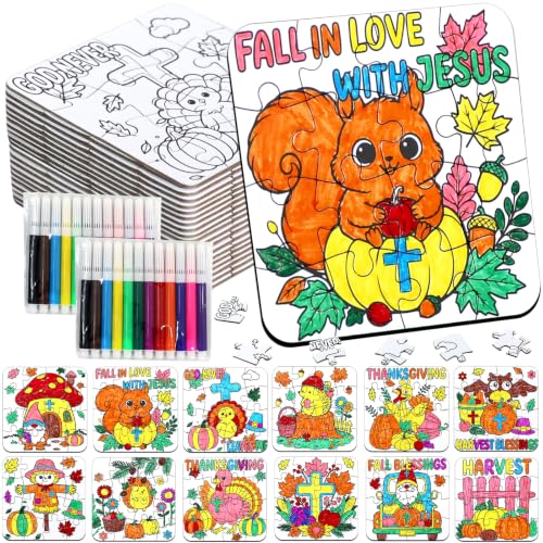 Fall Thanksgiving Crafts for Kids Christian Art Activities Blank Puzzle Toy - color: Fall Thanksgiving Religious Colorful