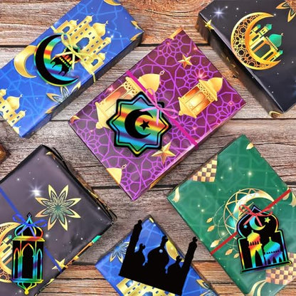 HOWAF 36pcs Ramadan Mubarak Scratch Paper Art Kit, Eid Mubarak Rainbow Scratch Off Cards for Eid Holiday Activity School DIY Drawing Project Supplies, Ramadan Kareem Paper Scratch Pad