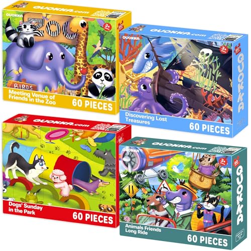 60 Piece Puzzles for Kids Ages 4-6 - 4 Jigsaw Toddlers Puzzles Ages 3-5 - color: 4x60 Zoos