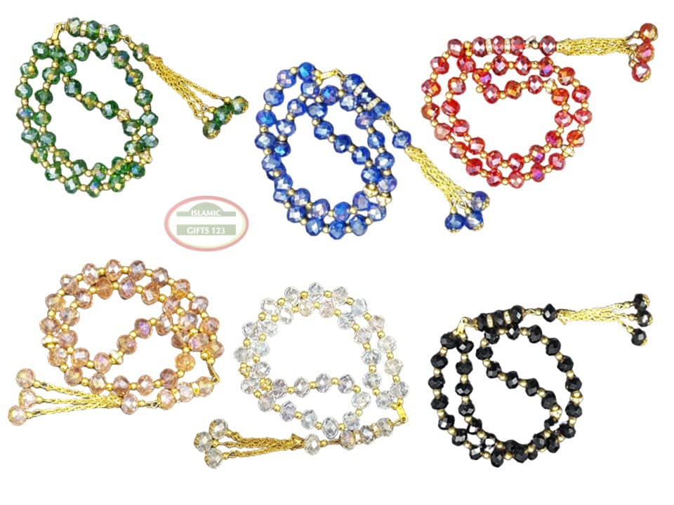6 Pack Tasbih Prayer 33ct Worry Beads Misbaha Islamic Gift Ramadan Gift Eid Gift Allah Rosary Bulk Islamic Crystal Prayer Beads(6)