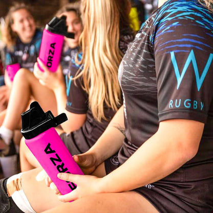 FORZA Team Hygiene Water Bottles – BPA-Free Squeeze Bottles with Contactless Nozzle for Athletes, 1 Litre Capacity (Pack of 1, Pink) - color: Pink, style: Pack of 1