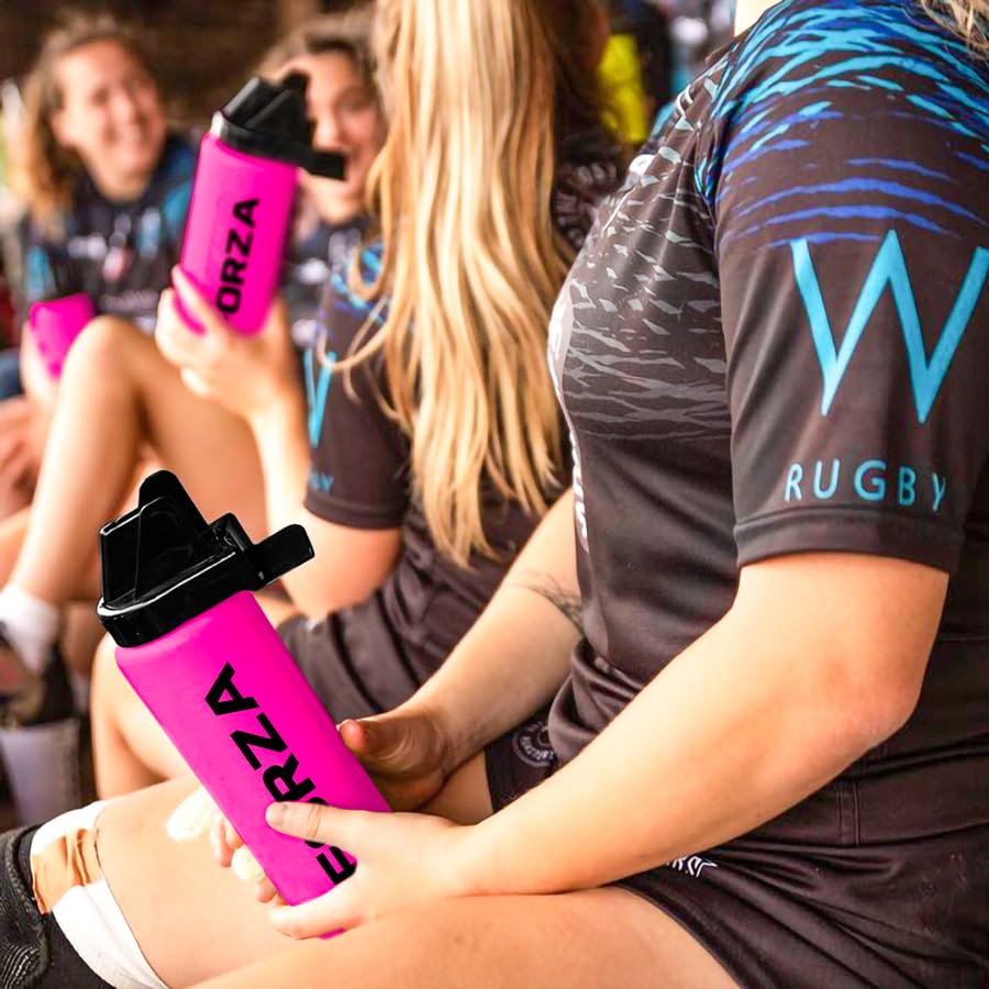 FORZA Team Hygiene Water Bottles – BPA-Free Squeeze Bottles with Contactless Nozzle for Athletes, 1 Litre Capacity (Pack of 20, Pink) - color: Pink, style: Pack of 20