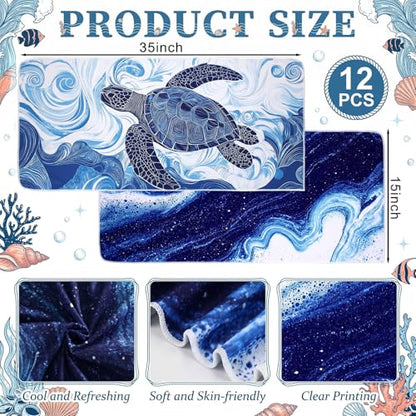 12 Pack Blue Ocean Cooling Towels 35" x 15" Instant Evaporative Cooling Neck Towel with Storage Bag, Reusable Microfiber Soft Ice Towel for Sports, Running, Swimming, Travel, Yoga, Hiking - style: Nautical