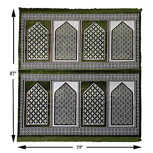Modefa Turkish Islamic Prayer Rug - Large Gathering & Group Praying Carpet - Wide Plush Velvet Praying Mat - Multi Person Muslim Janamaz Sajada for Family - 8 Person (Green #2) - color: Green #2
