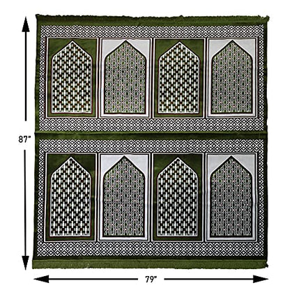Modefa Turkish Islamic Prayer Rug - Large Gathering & Group Praying Carpet - Wide Plush Velvet Praying Mat - Multi Person Muslim Janamaz Sajada for Family - 8 Person (Green #2) - color: Green #2
