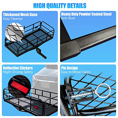 KAIRAY 500 Lbs Heavy Duty Hitch Mount Cargo Carrier 60"x24"x14.4" Folding Rear Luggage Rack Basket Fits 2" Receiver for Car SUV Camping Traveling with Stablizer Waterproof Bag Net Ratchet Straps Lock - color: Black, size: Cargo Bag + Hitch Cargo Basket -
