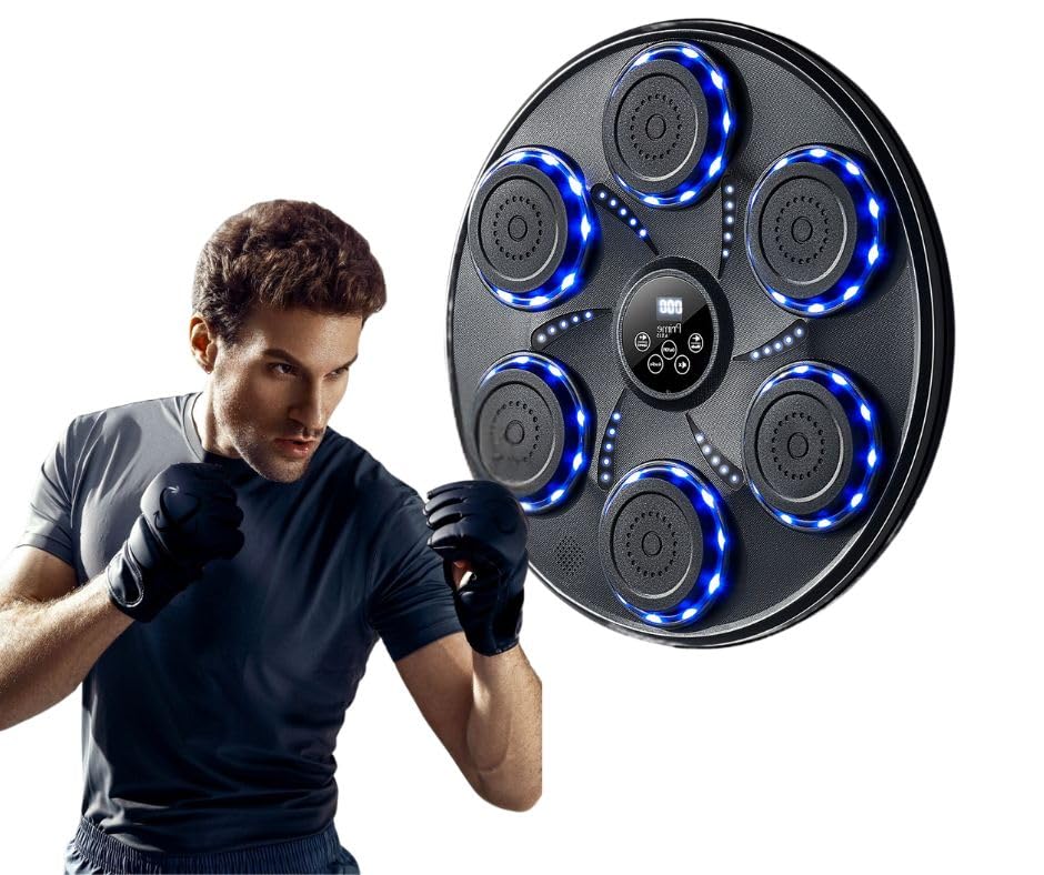 Music Boxing Machine for Adults and Kids| Exercise Equipment Smart Boxing Pad with Boxing Gloves, Speaker & Bluetooth Synced LED lights with 9 Modes & Speeds, Large Size Wall for Home, Office, and Gym